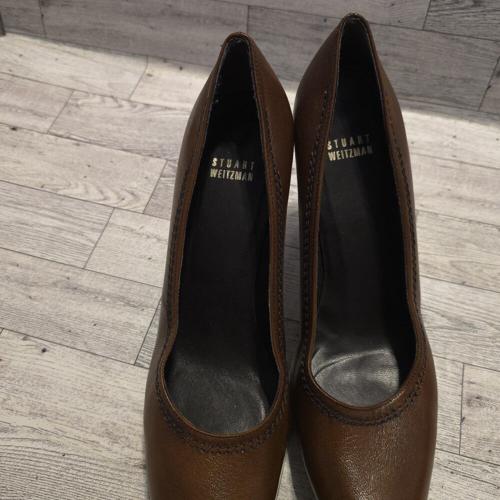 STUART WEITZMAN Brown Leather Platform Pumps 3.5" Heel Size 9M - Picture 5 of 13
